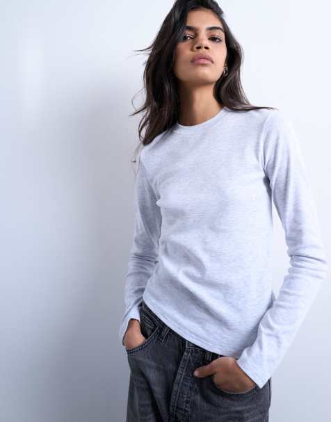 Topshop - Everyday - T-shirt met lange mouwen in gemêleerd grijs - view 1
