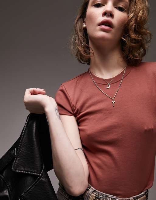 Topshop - Everyday - T-shirt met lange pasvorm in gemberkleur