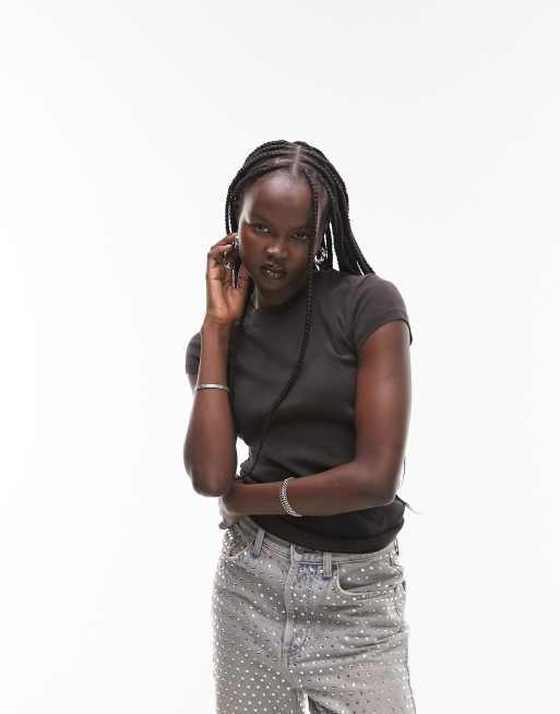 Topshop - Everyday - T-shirt met lange pasvorm in leigrijs