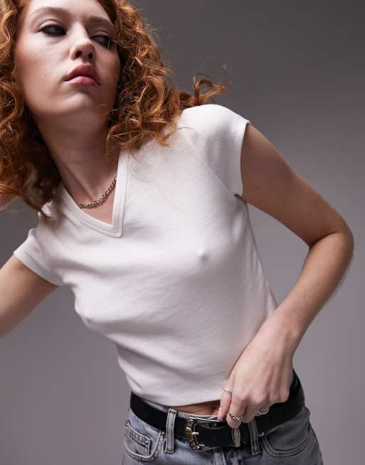 Topshop - Everyday - T-shirt met V-hals in wit