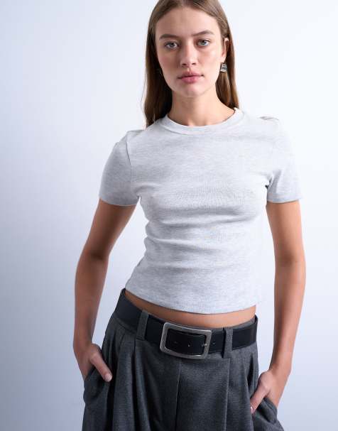 Topshop – Everyday – T-shirt o krótkim fasonie w szarym melanżowym kolorze - view 1