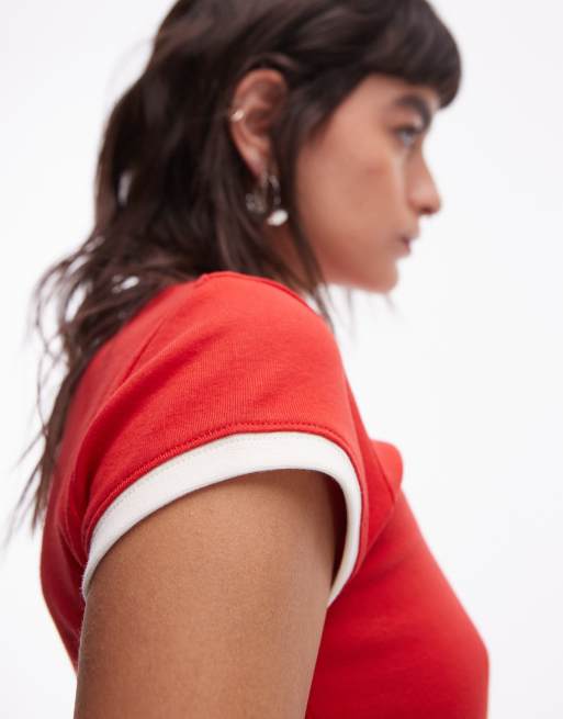 Topshop - Everyday - T-shirt rossa con scollo a contrasto , 2 di 4