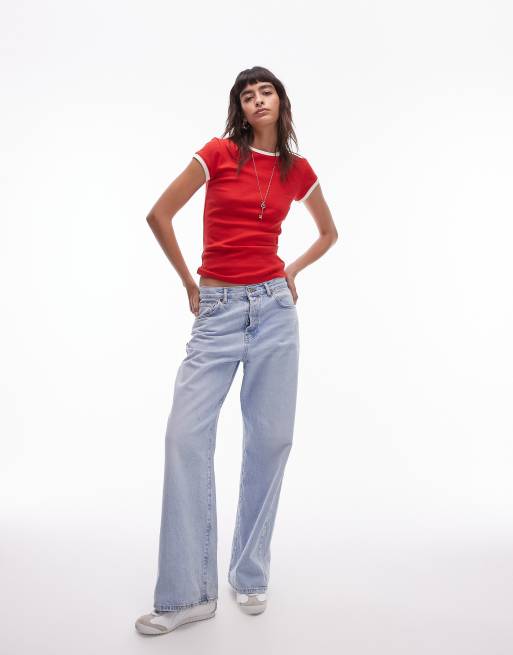 Topshop - Everyday - T-shirt rossa con scollo a contrasto , 3 di 4