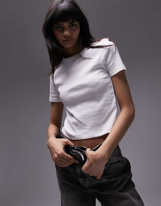 Topshop - Everyday - T-shirt taglio corto e stretto bianca 