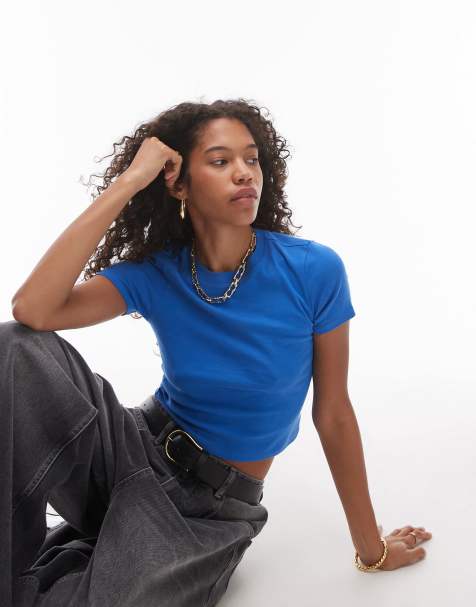 Topshop - Everyday - T-shirt taglio corto e stretto blu cobalto - view 1