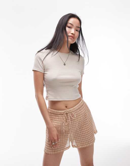 Topshop - Everyday - T-shirt taglio corto e stretto color pietra 