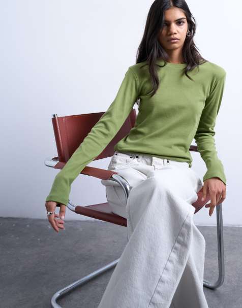 Topshop - Everyday - T-shirt verde a maniche lunghe - view 1