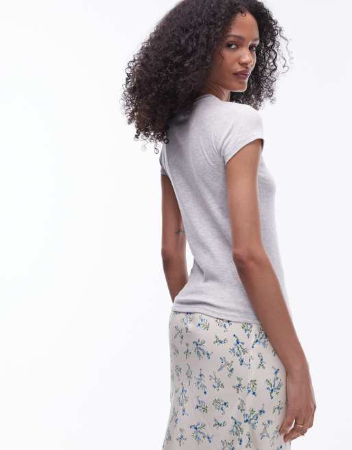 Topshop - Everyday - T-shirt met lange pasvorm in gemêleerd grijs