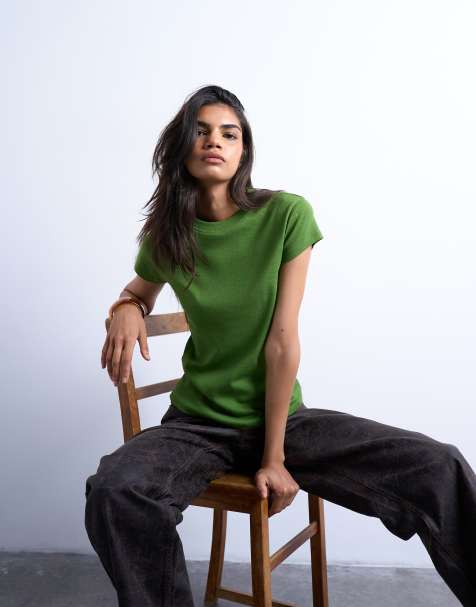 Topshop everyday tee in olive green - view 1