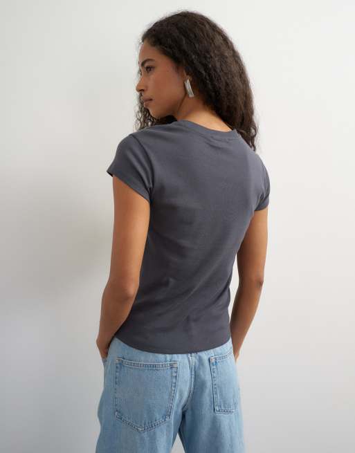 Topshop everyday tee in slate, 3 of 4