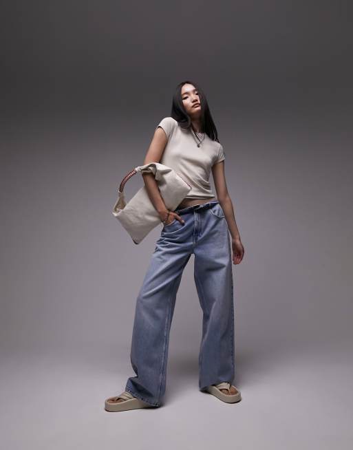 Topshop longline every day tee in stone