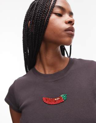 Topshop Everyday Tee With Chili Embroidery In White