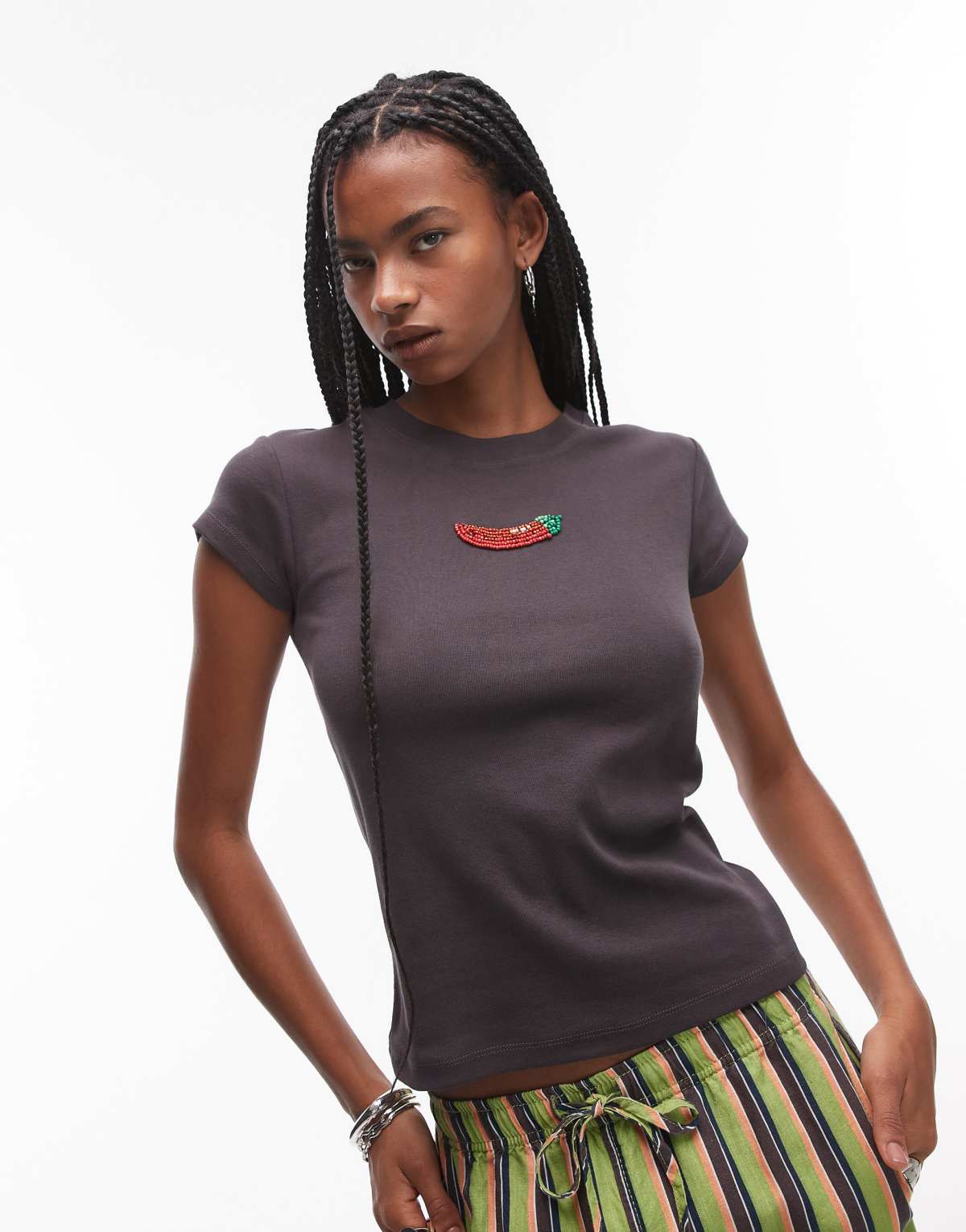 Topshop everyday tee with chilli embroidery in white