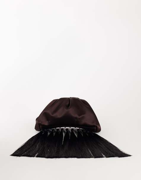Topshop Evie pochette con nodo e nappine in raso cioccolato - view 1