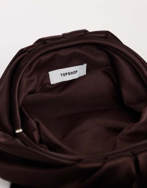 Topshop Evie pochette con nodo e nappine in raso cioccolato, 4 di 4