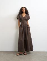 Topshop exaggerated shoulder with cinched pintuck waist in chocolate