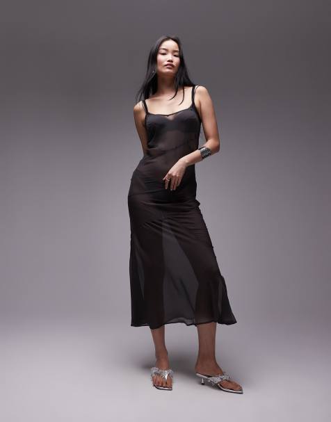 Topshop exposed seam sheer maxi dress in gray - view 1