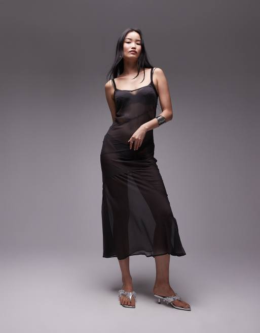 Topshop exposed seam sheer maxi dress in gray