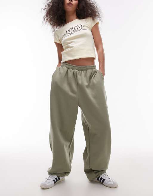 Topshop - Extreem oversized joggingbroek met boorden in kaki