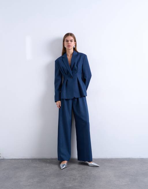 Topshop extreme cinched waist blazer in navy - part of a set