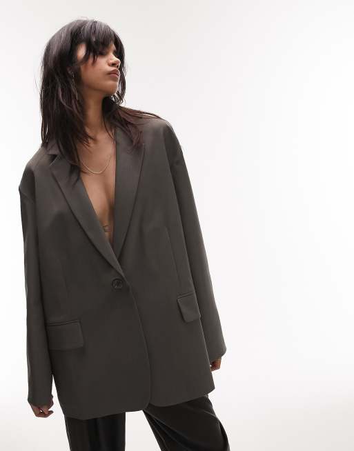 Topshop extreme grandad blazer in dark washed gray - part of a set