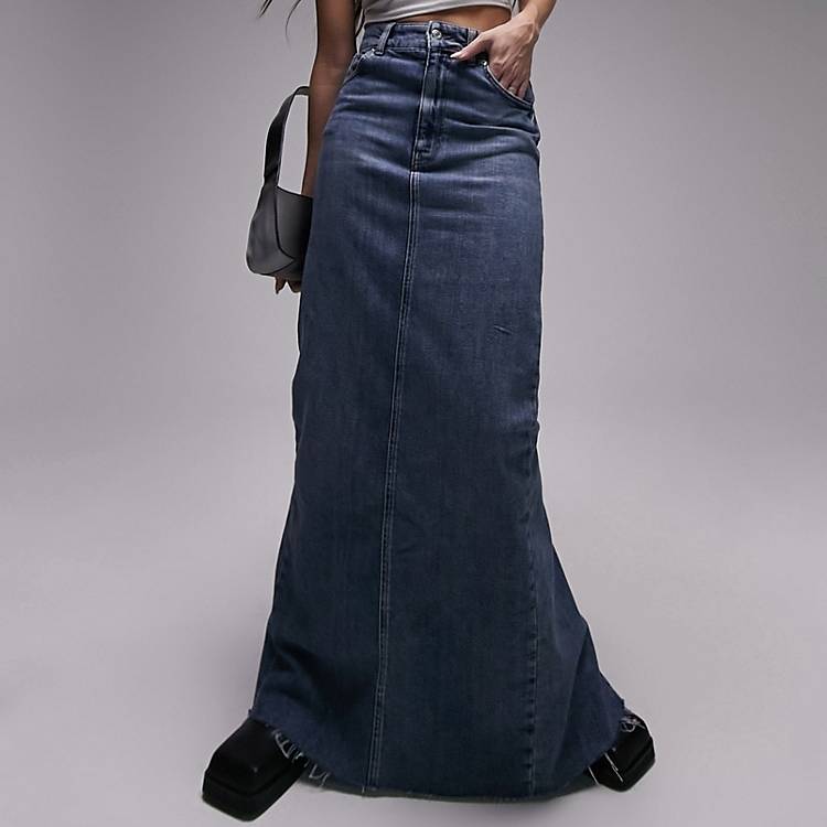 Topshop extreme high waist stretch denim skirt in blue | ASOS