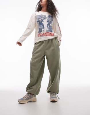 Topshop extreme oversized cuffed jogger in khaki-No colour