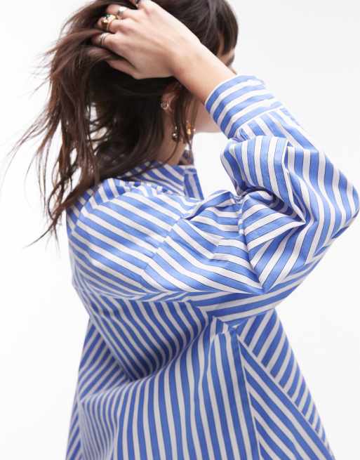 Topshop extreme panelled cotton stripe shirt in wide blue stripe , 2 of 4