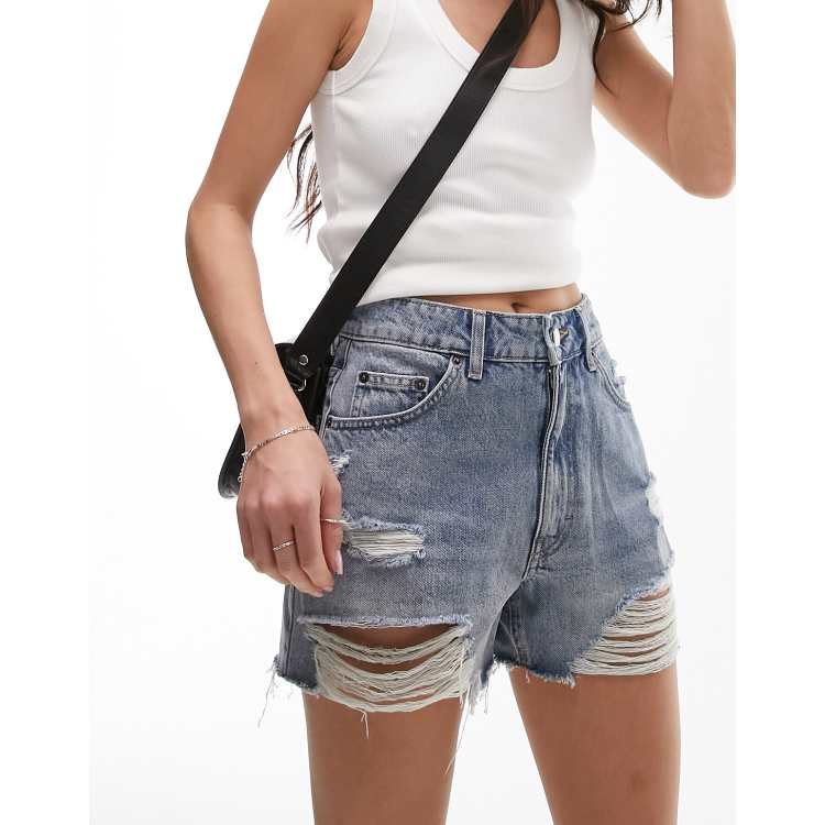 Topshop ripped denim mom hot sale shorts