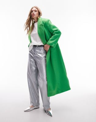 Shop Topshop Extreme Shoulder Brushed Overcoat In Green