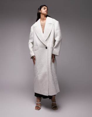 Topshop Extreme Shoulder Brushed Overcoat In Ivory-white