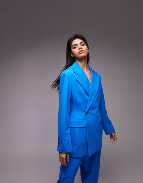 Topshop extreme shoulder waisted blazer in azure blue - part of a set - view 1