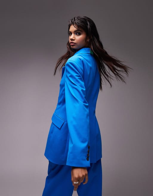 Topshop extreme shoulder waisted blazer in azure blue part of a set ASOS