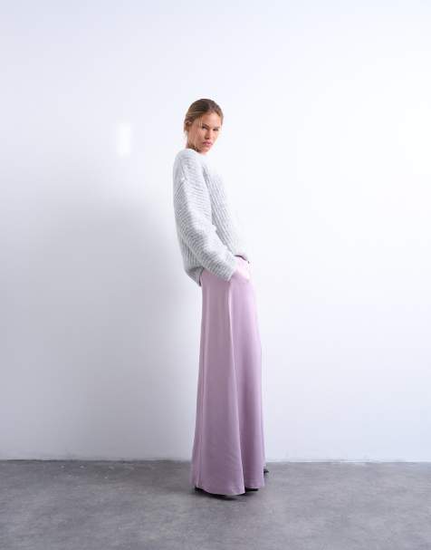 Topshop extreme wide leg satin pants in pink - view 1