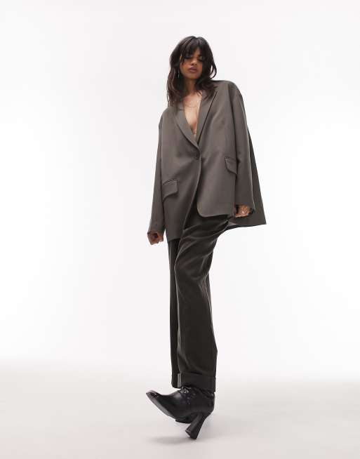 Topshop – Extremer Grandad-Blazer in dunkel verwaschenem Grau, Kombiteil 