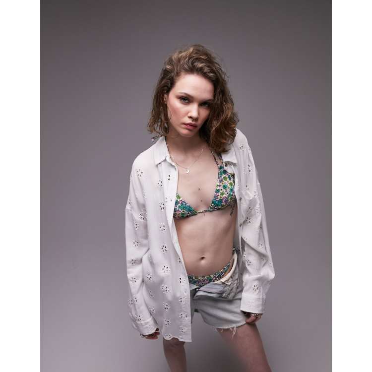Topshop eyelet beach shirt in white | ASOS