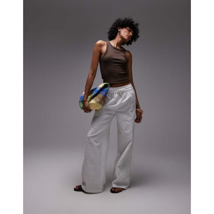 TOPSHOP　 Topshop eyelet side detail tie waist pants in white - part of a