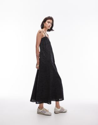 Topshop Eyelet Strappy Chuck On Midi Dress In Black