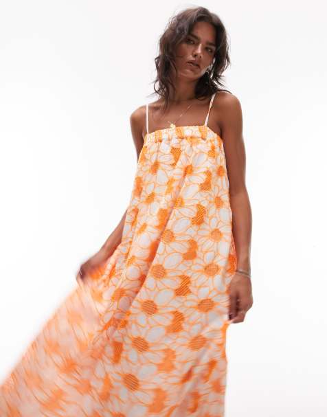 Women's Orange Floral Dresses