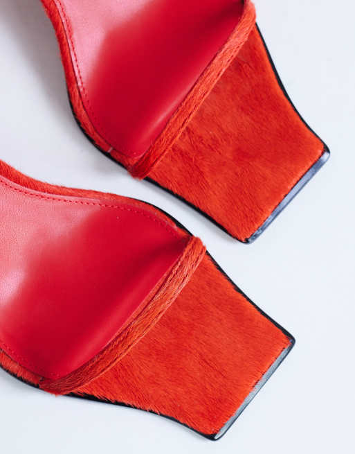 Topshop – Ezra – Röda klacksandaler i äkta läder med smala remmar, 3 av 4