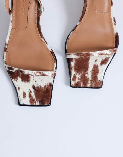 Topshop - Ezra - Sandaler med høj hæl og stropper i ægte læder med hår og koprint, 2 af 4