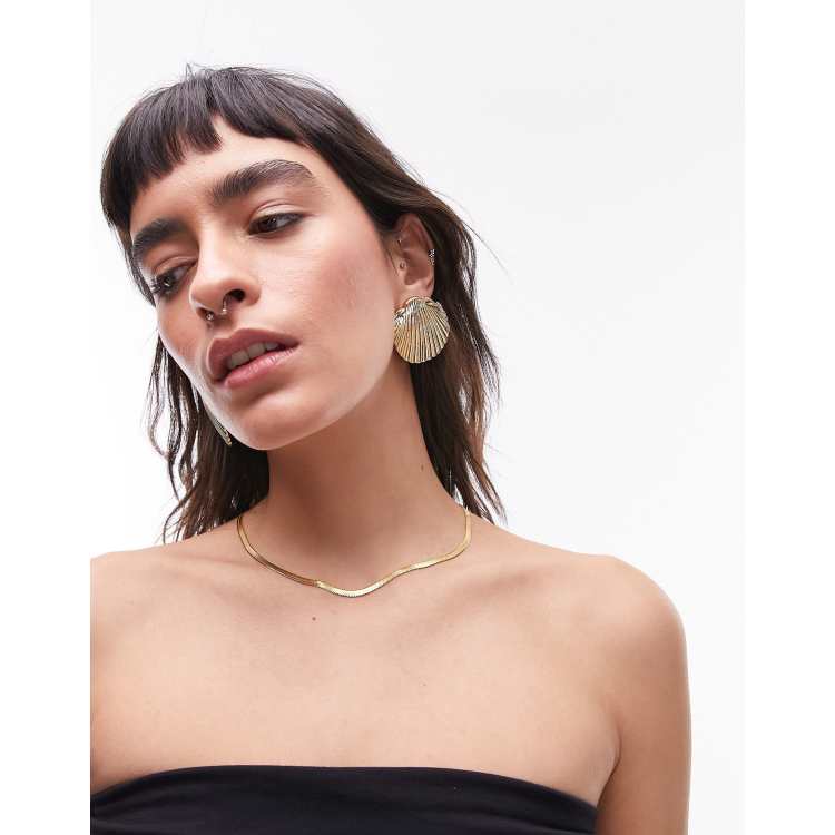Topshop Ezra statement shell stud earrings in gold ASOS
