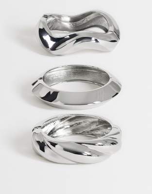 Topshop Fabio 3 Pack Bangles In Silver