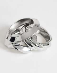 Model wearing Fabio 3 pack bangles in silver