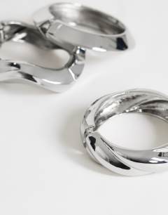 Model wearing Fabio 3 pack bangles in silver