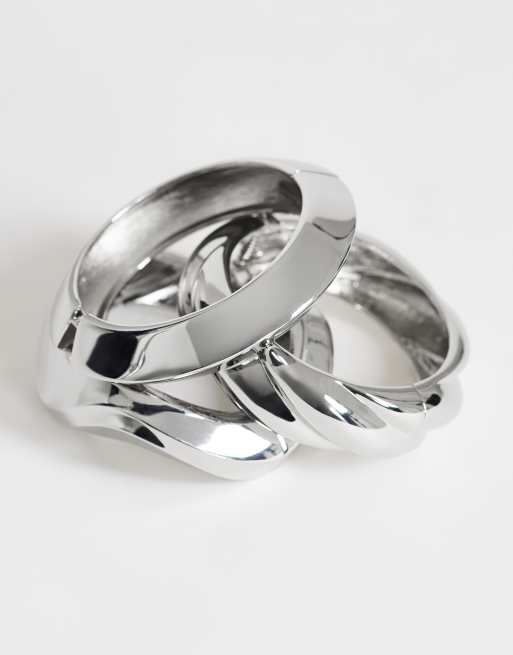 Topshop - Fabio - Lot de 3 bracelets joncs - Argenté, 2 de 3
