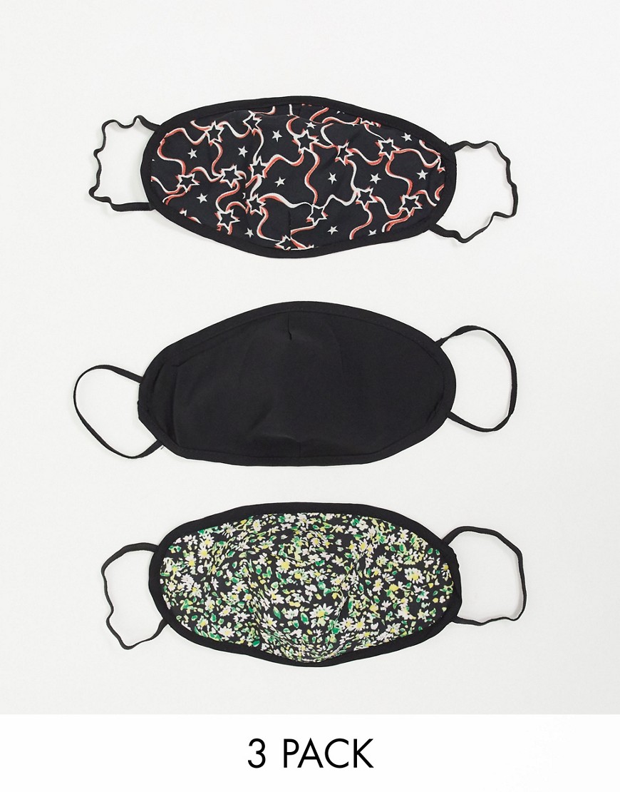 Topshop face covering 3 pack in star & animal print-Multi