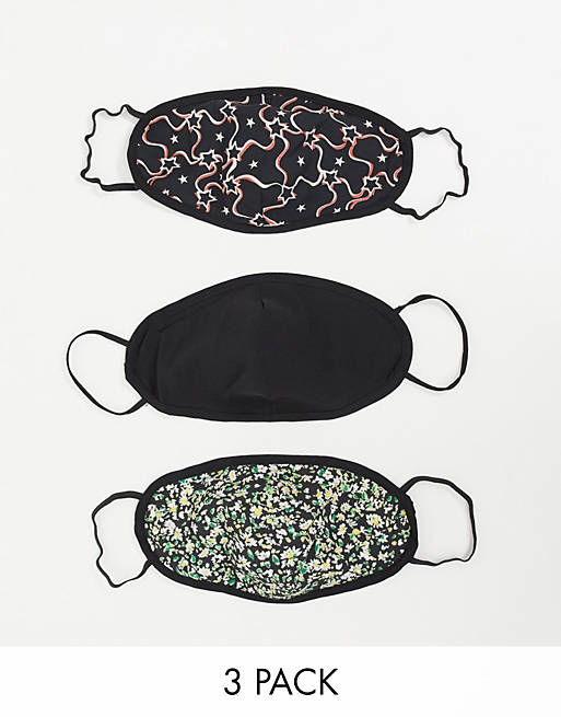 Topshop face covering 3 pack in star & animal print