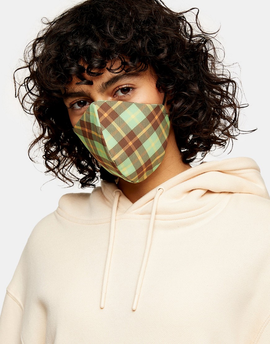 Topshop Face Covering In Green Check