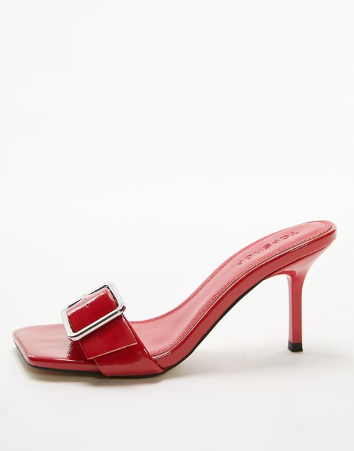 Topshop – Fae – Röda mules med klack och spänne, 2 av 4